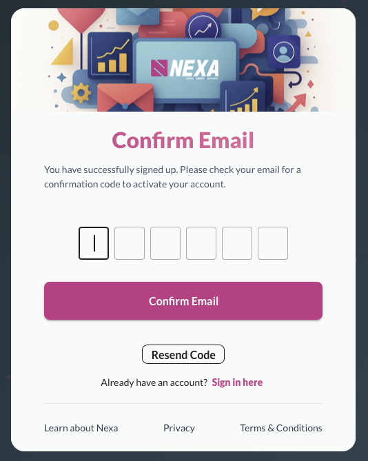 nexahub.io screenshot enter verification code